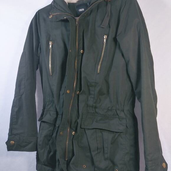 Asos Army Green Utility Jacket Quilted Liner Sherpa lined Hood Size 2 - Picture 6 of 13